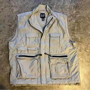 Vintage GAP Utility Vest XL Tan Gorpcore Tactical Fleece Lined 90s Y2K